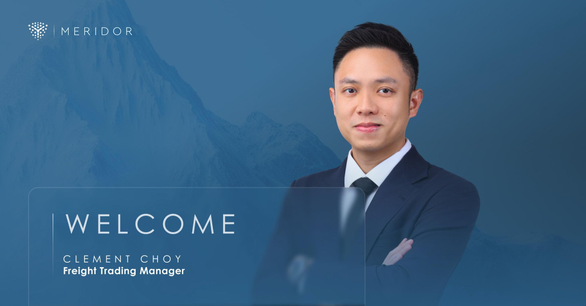 Welcome card for Clement Choy, Freight Trading Manager, with his portrait and the Meridor logo